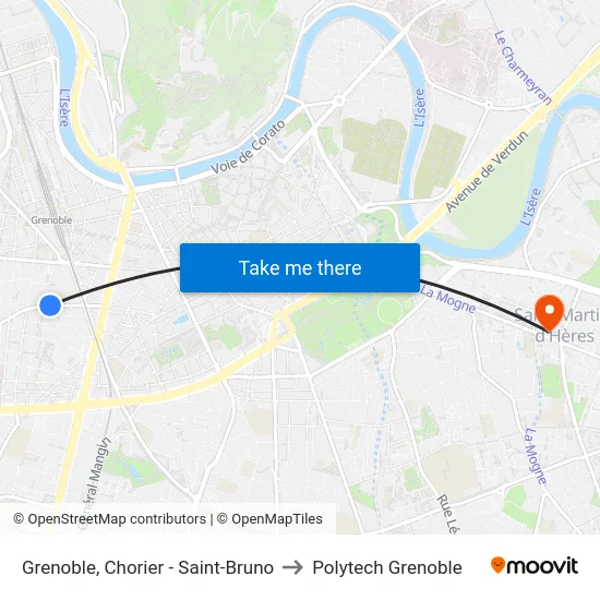 Grenoble, Chorier - Saint-Bruno to Polytech Grenoble map