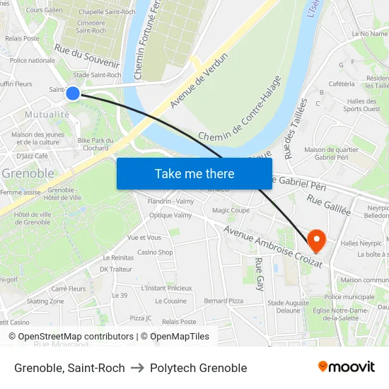 Grenoble, Saint-Roch to Polytech Grenoble map