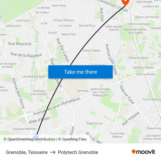 Grenoble, Teisseire to Polytech Grenoble map