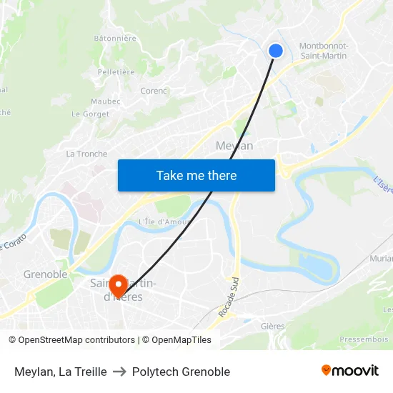Meylan, La Treille to Polytech Grenoble map