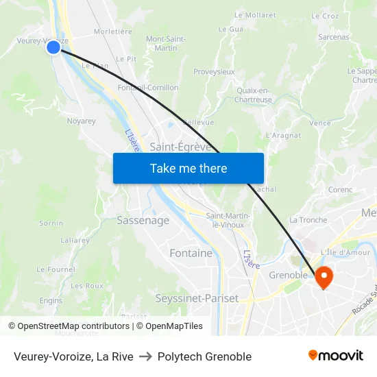 Veurey-Voroize, La Rive to Polytech Grenoble map