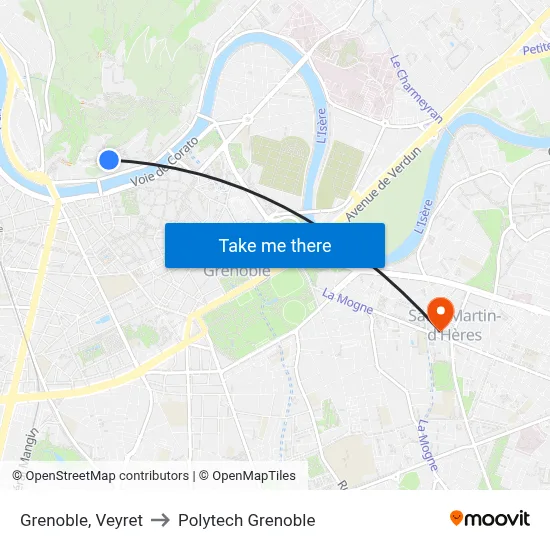 Grenoble, Veyret to Polytech Grenoble map
