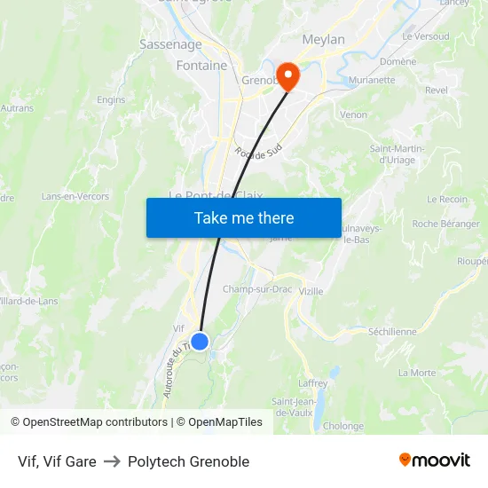 Vif, Vif Gare to Polytech Grenoble map