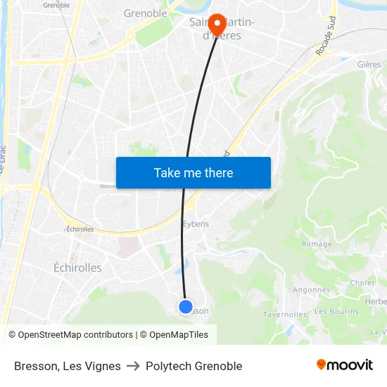Bresson, Les Vignes to Polytech Grenoble map