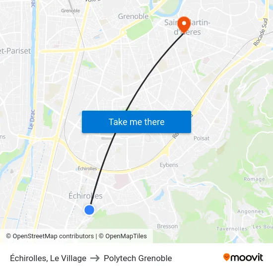 Échirolles, Le Village to Polytech Grenoble map