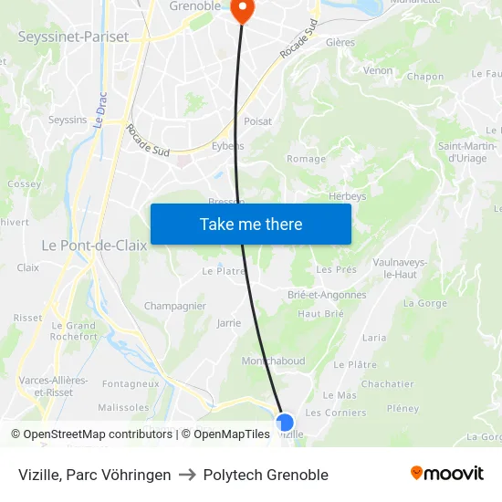 Vizille, Parc Vöhringen to Polytech Grenoble map