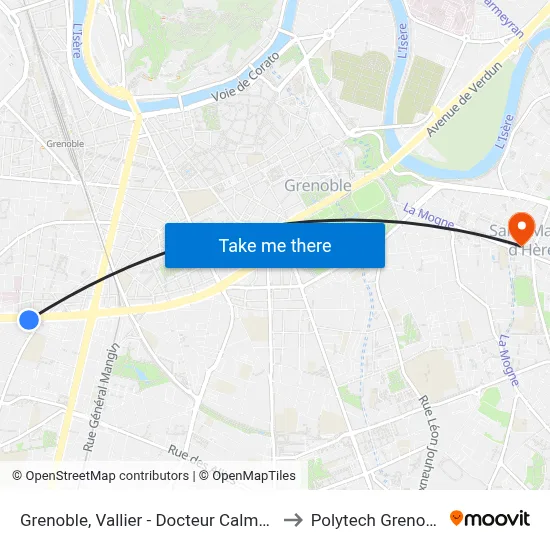Grenoble, Vallier - Docteur Calmette to Polytech Grenoble map