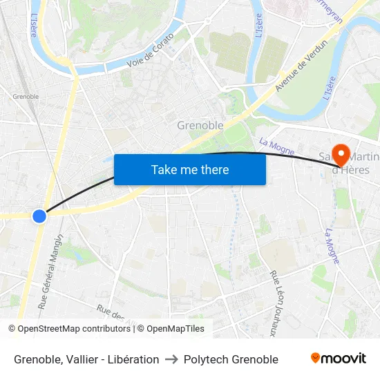 Grenoble, Vallier - Libération to Polytech Grenoble map