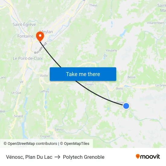 Vénosc, Plan Du Lac to Polytech Grenoble map