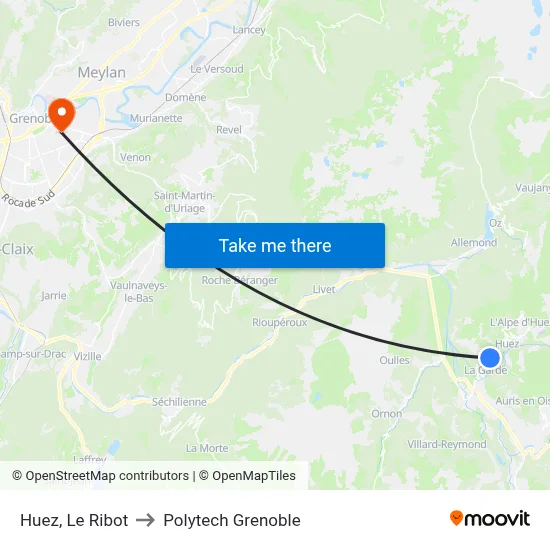 Huez, Le Ribot to Polytech Grenoble map