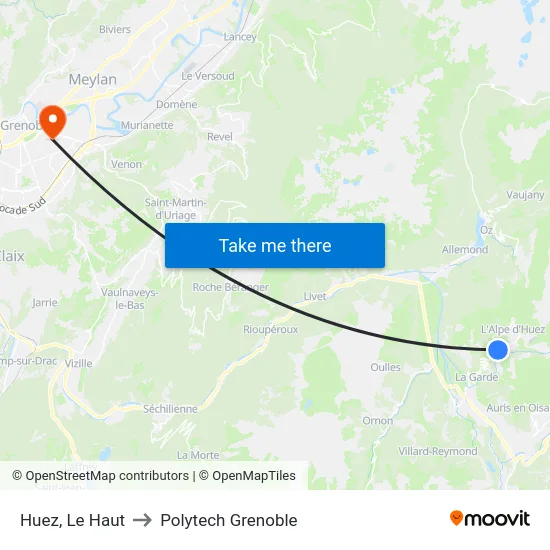 Huez, Le Haut to Polytech Grenoble map