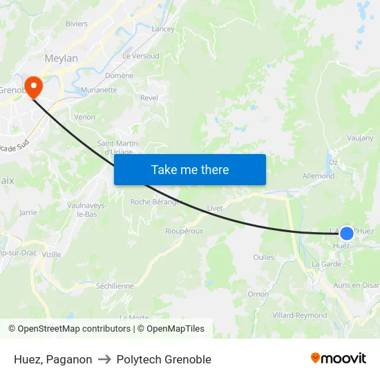 Huez, Paganon to Polytech Grenoble map