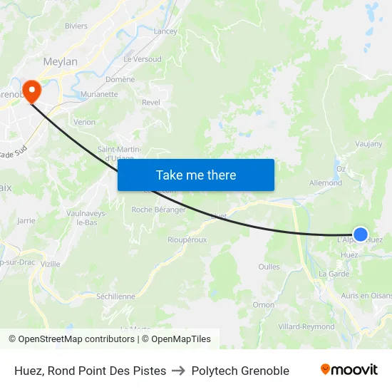Huez, Rond Point Des Pistes to Polytech Grenoble map
