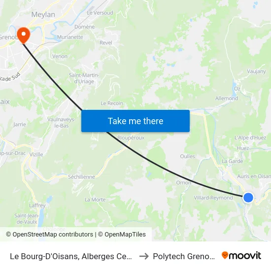 Le Bourg-D'Oisans, Alberges Centre to Polytech Grenoble map