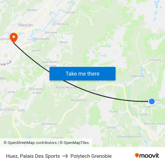 Huez, Palais Des Sports to Polytech Grenoble map