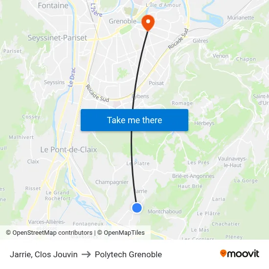 Jarrie, Clos Jouvin to Polytech Grenoble map