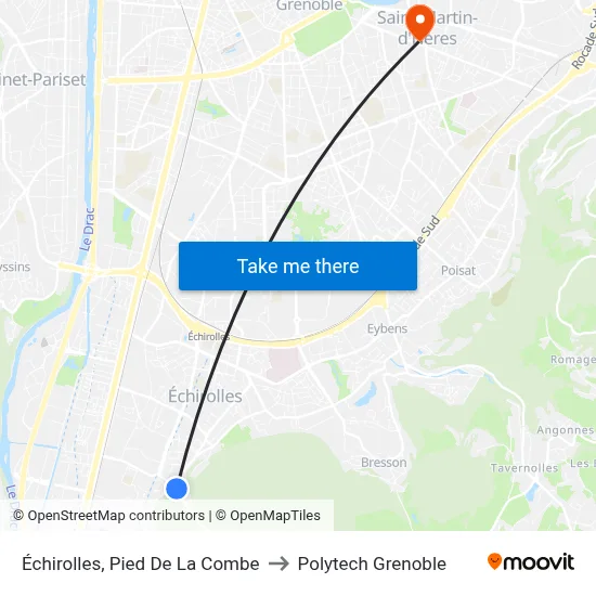 Échirolles, Pied De La Combe to Polytech Grenoble map