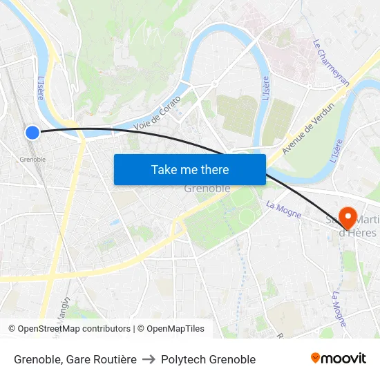 Grenoble, Gare Routière to Polytech Grenoble map