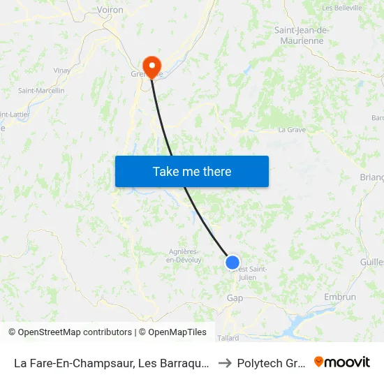 La Fare-En-Champsaur, Les Barraques Intermarche to Polytech Grenoble map