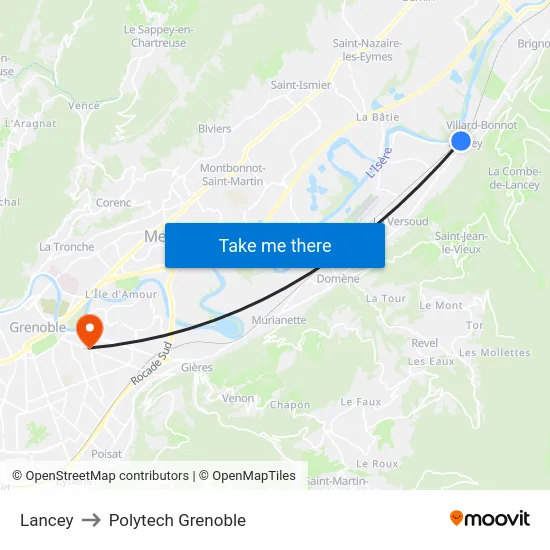Lancey to Polytech Grenoble map