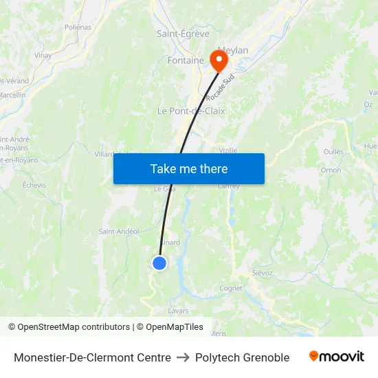 Monestier-De-Clermont Centre to Polytech Grenoble map