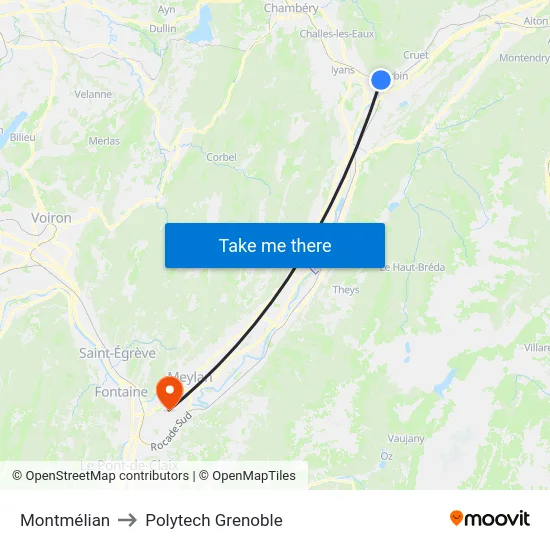 Montmélian to Polytech Grenoble map