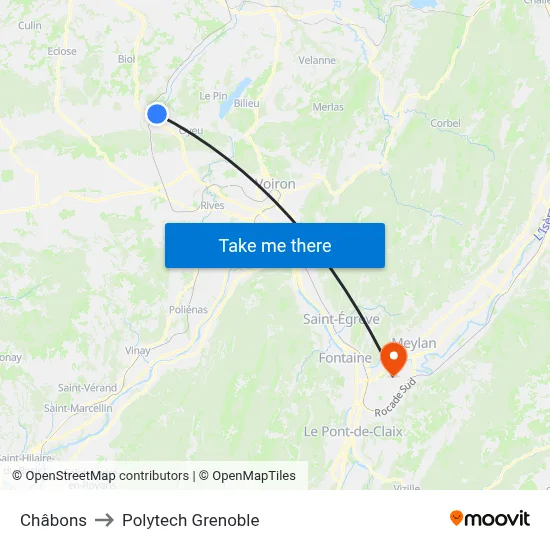 Châbons to Polytech Grenoble map