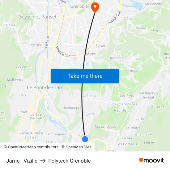 Jarrie - Vizille to Polytech Grenoble map