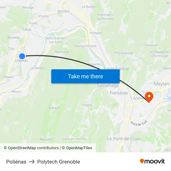 Poliénas to Polytech Grenoble map