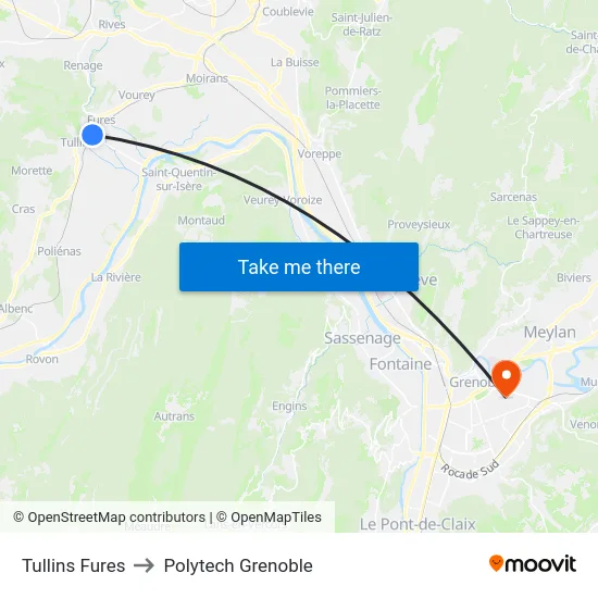 Tullins Fures to Polytech Grenoble map
