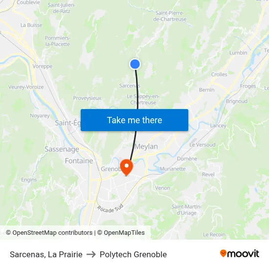 Sarcenas, La Prairie to Polytech Grenoble map