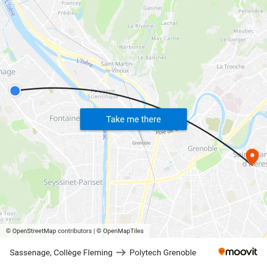 Sassenage, Collège Fleming to Polytech Grenoble map