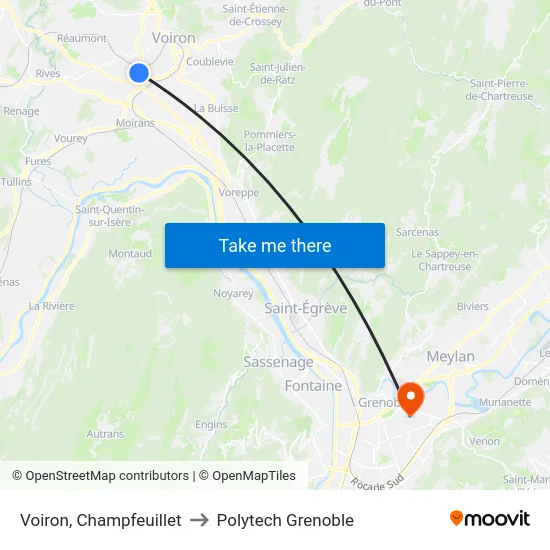 Voiron, Champfeuillet to Polytech Grenoble map