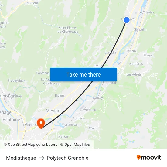 Mediatheque to Polytech Grenoble map