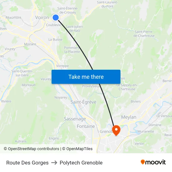 Route Des Gorges to Polytech Grenoble map