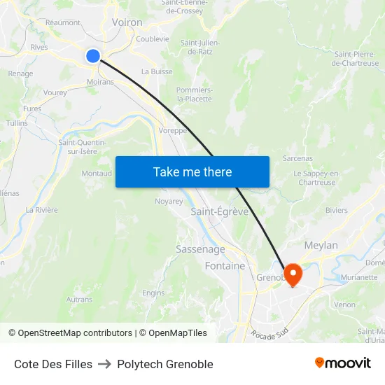 Cote Des Filles to Polytech Grenoble map