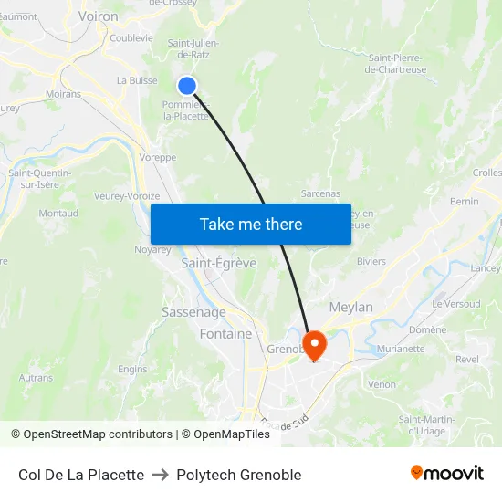 Col De La Placette to Polytech Grenoble map