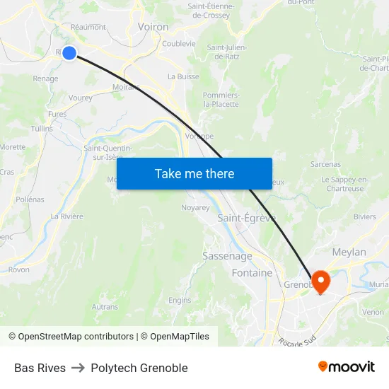 Bas Rives to Polytech Grenoble map