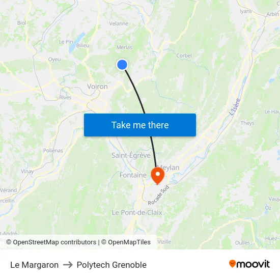 Le Margaron to Polytech Grenoble map