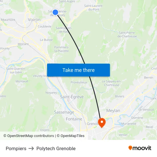 Pompiers to Polytech Grenoble map