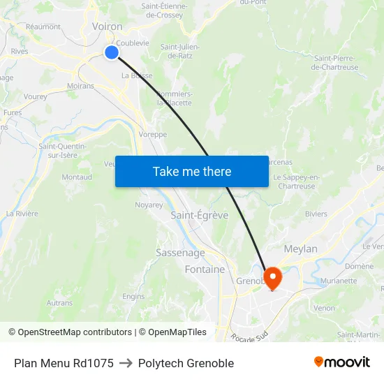 Plan Menu Rd1075 to Polytech Grenoble map