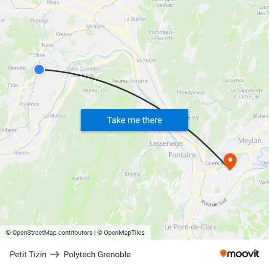 Petit Tizin to Polytech Grenoble map