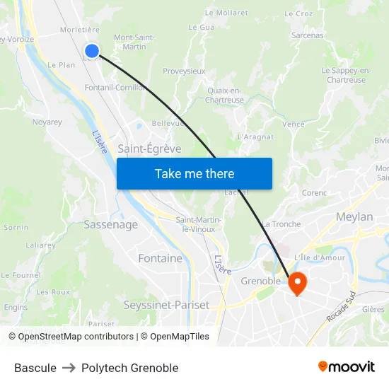 Bascule to Polytech Grenoble map