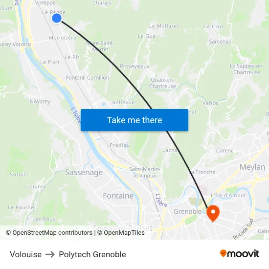 Volouise to Polytech Grenoble map