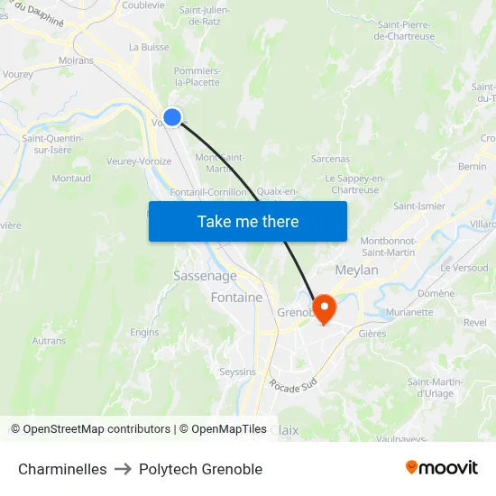 Charminelles to Polytech Grenoble map