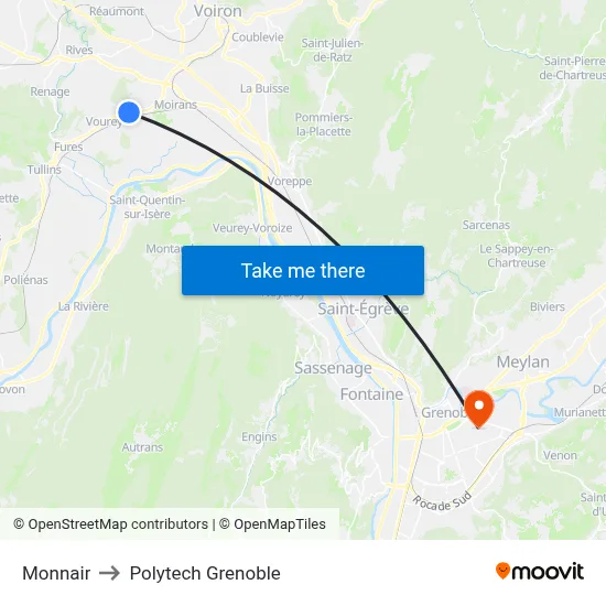 Monnair to Polytech Grenoble map