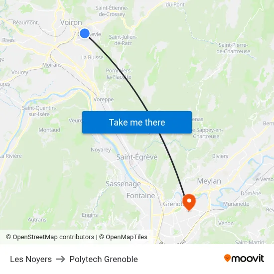 Les Noyers to Polytech Grenoble map