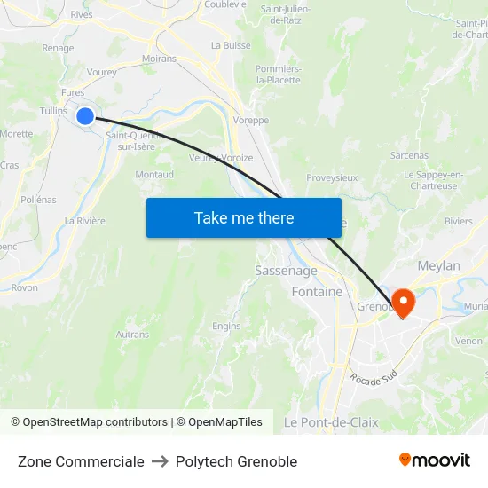 Zone Commerciale to Polytech Grenoble map