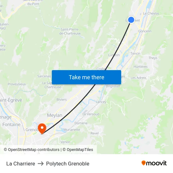 La Charriere to Polytech Grenoble map
