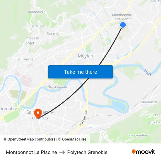 Montbonnot La Piscine to Polytech Grenoble map